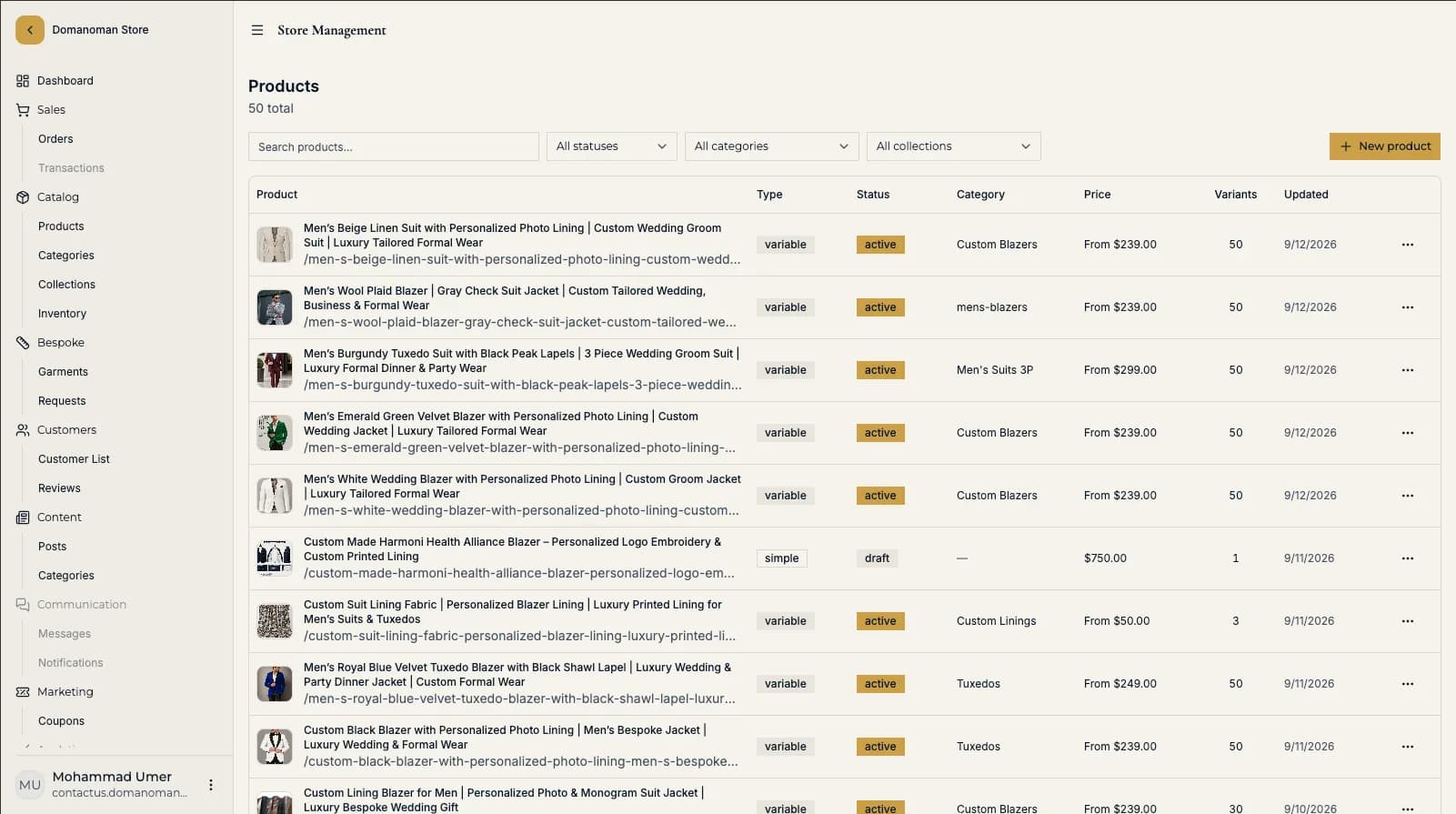 Domano Man administration dashboard