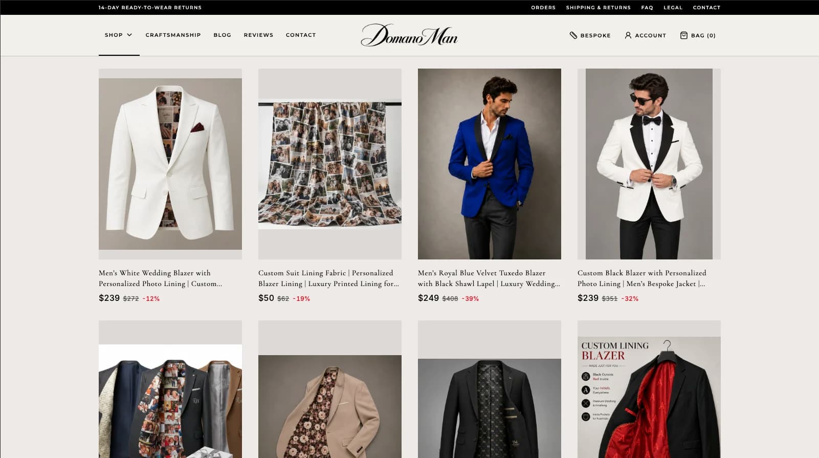 Domano Man storefront on desktop